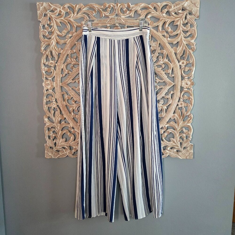 Jealous Tomato Women's High Waist Wide Leg Palazzo Pants Flowy Blue Stripe